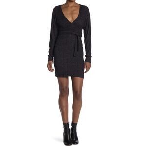 MAX & ASH Solid Wrap Knit Mini Dress Size S Sage Black New Nordstrom